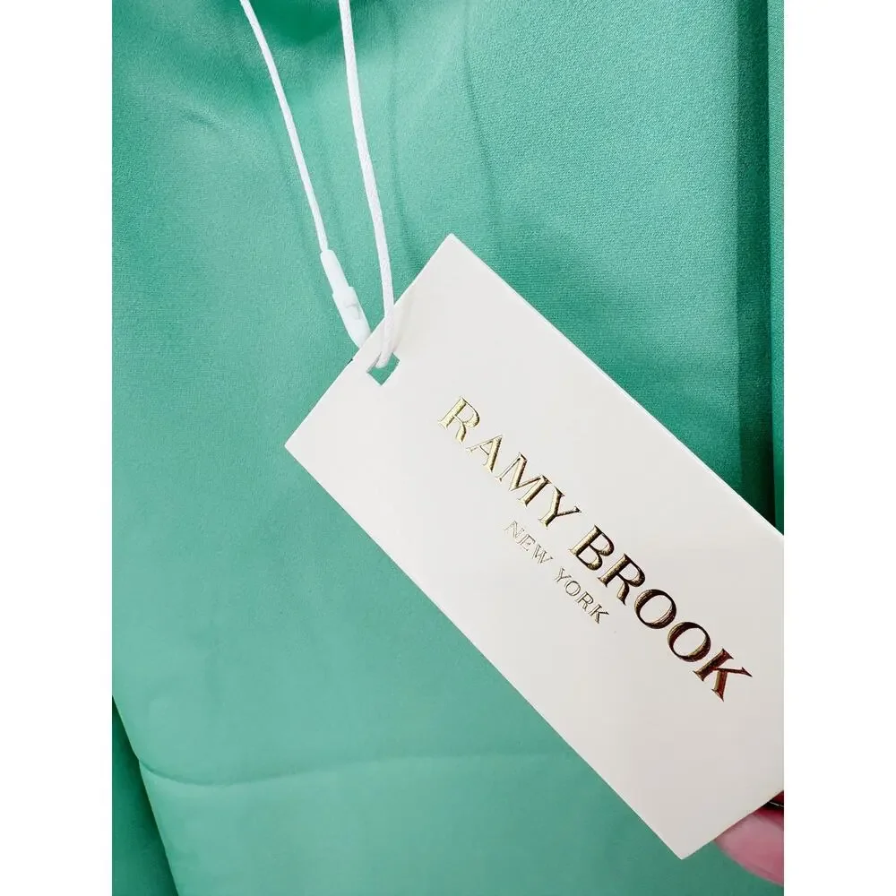 RAMY BROOK Top NEW Size M Abigail Cowl Neck Tank $195 Satin Green - Picture 2 of 5